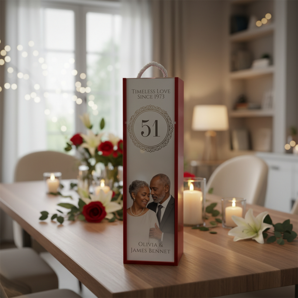 Anniversary Wine Box | Elegant Wooden Wine Gift Box for Couples