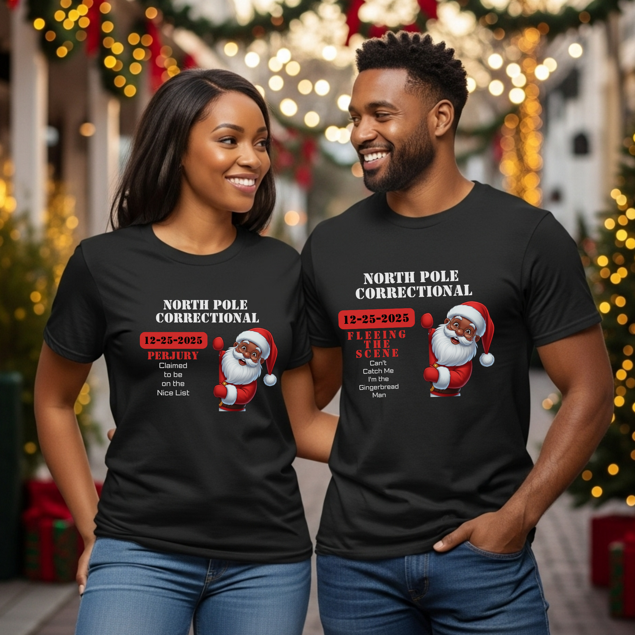 North Pole Correctional Santa Christmas Shirt or Sweatshirt – Funny Holiday Tee or Crewneck Gift for Christmas Parties and Family Photos