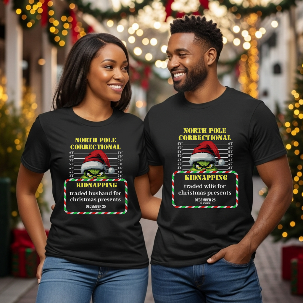 North Pole Correctional Grinch Christmas Shirt or Sweatshirt – Funny Holiday Tee or Crewneck Gift