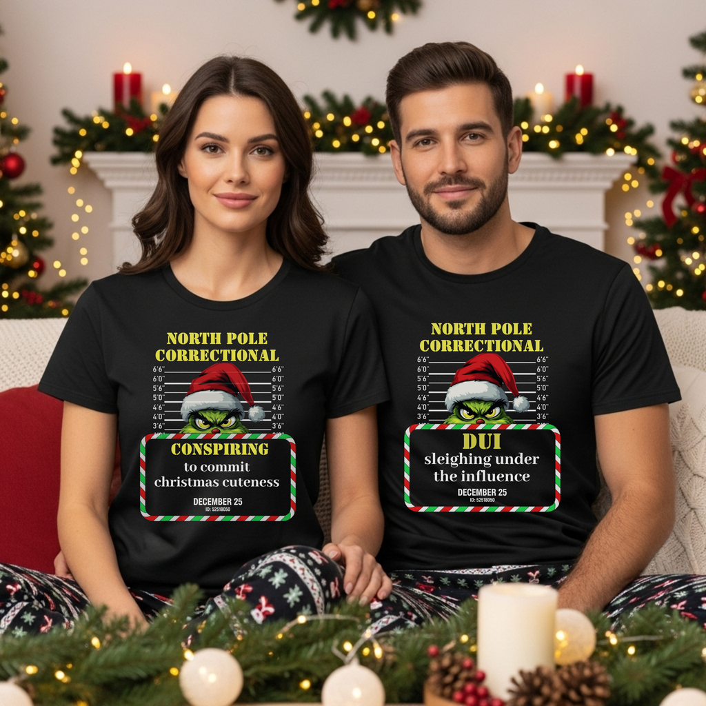 North Pole Correctional Grinch Christmas Shirt or Sweatshirt – Funny Holiday Tee or Crewneck Gift