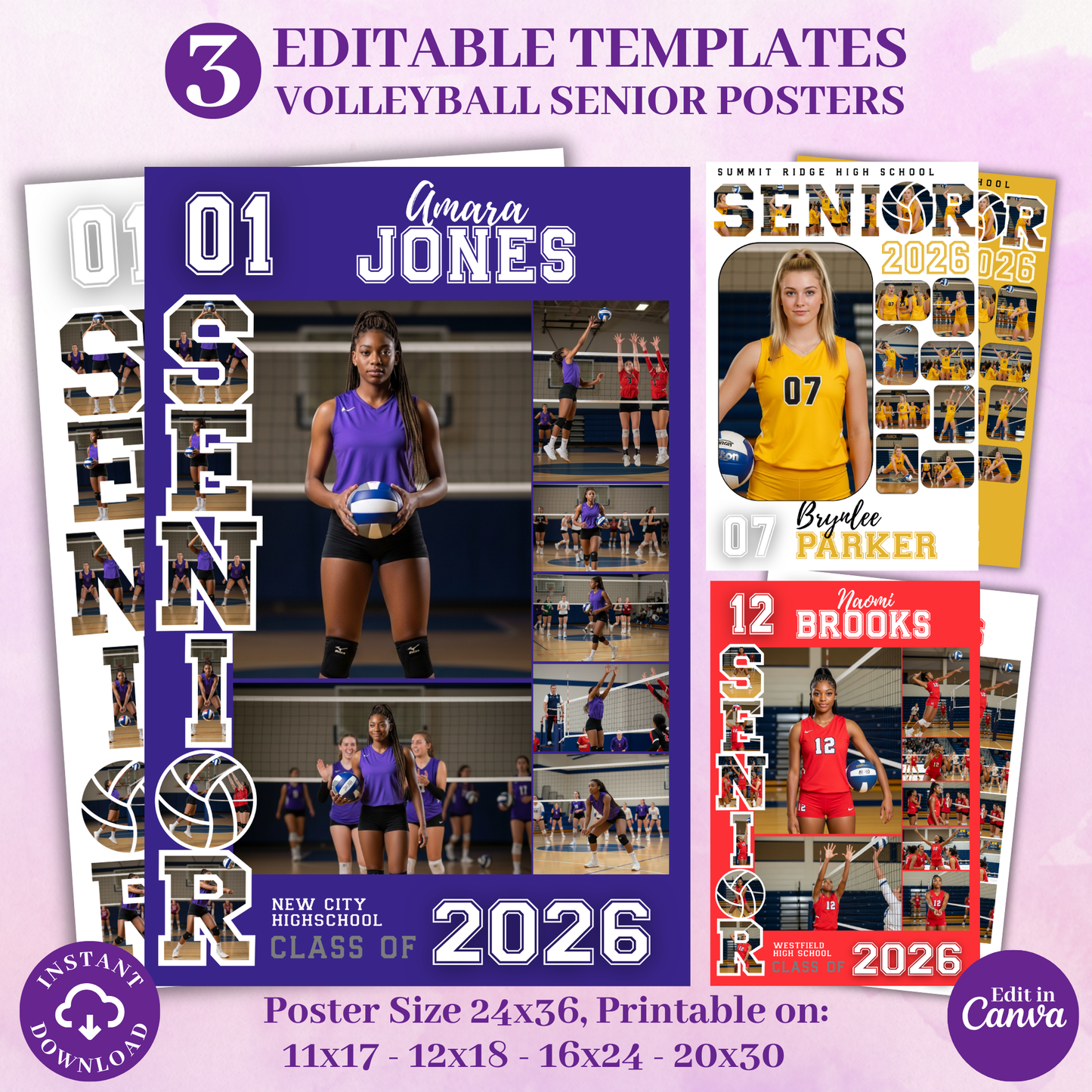 Senior Night Volleyball Poster Template - Digital Download Customizable Senior Volleyball Poster