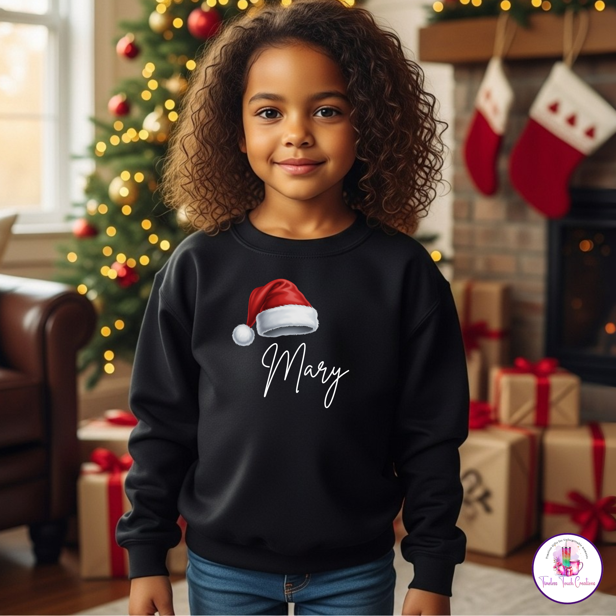 Personalized Family Christmas Shirts with Santa Hat – Custom Name Holiday Tees for Matching Family Outfits or Pajamas