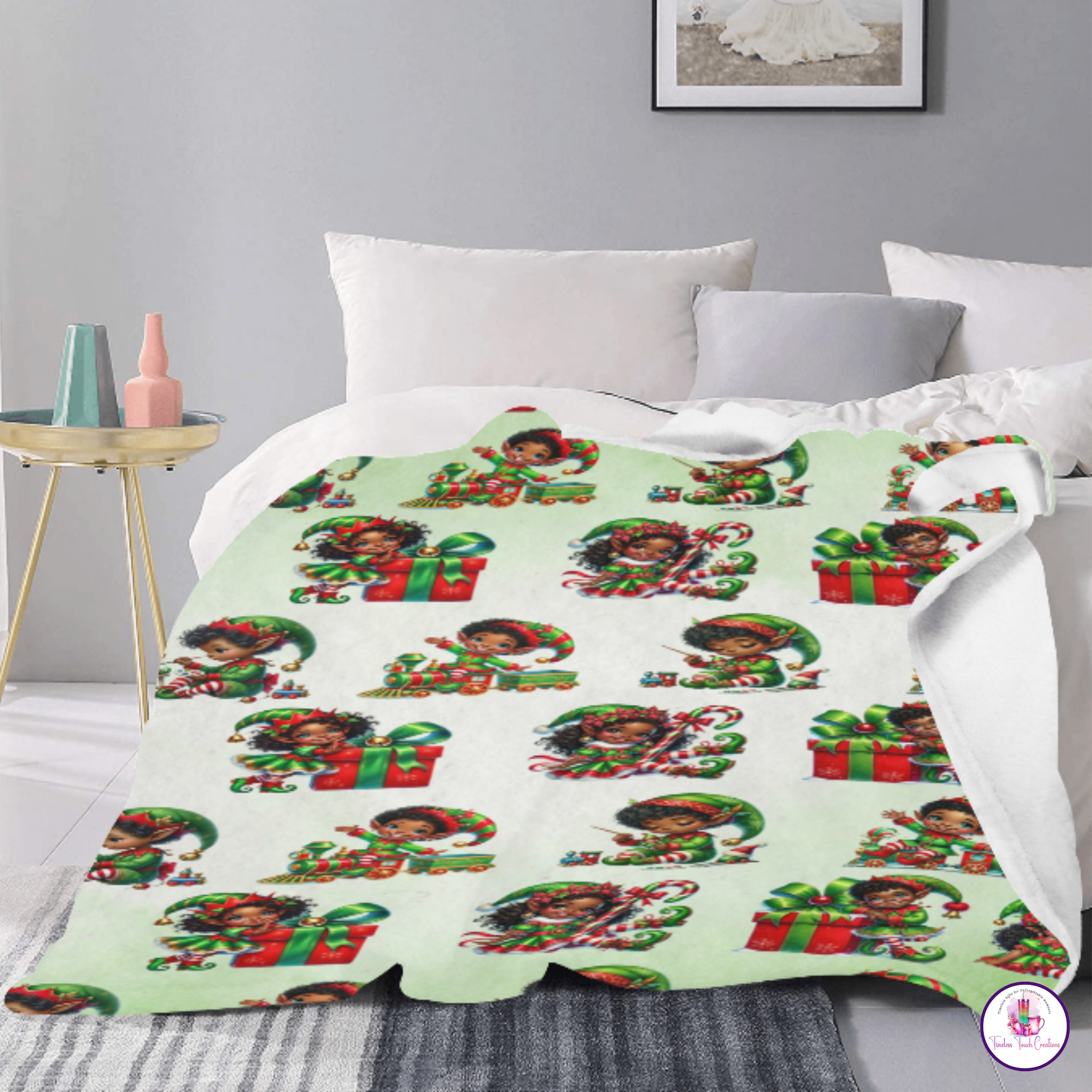 Festive Throw Christmas Blanket – African American Christmas Elves Holiday Fleece | Cozy Ultra Soft Winter Gift Throw