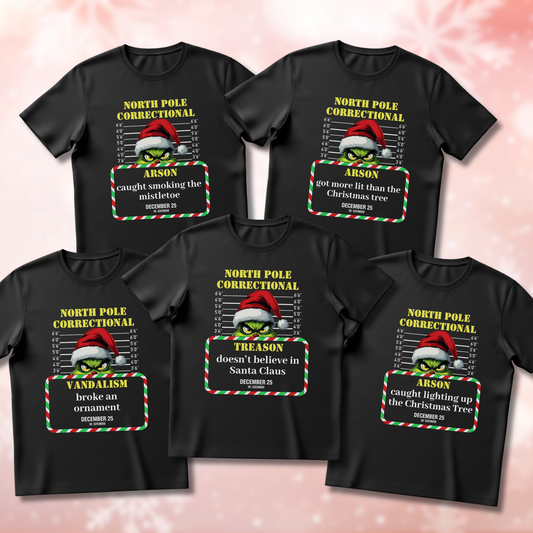 North Pole Correctional Grinch Christmas Shirt or Sweatshirt – Funny Holiday Tee or Crewneck Gift