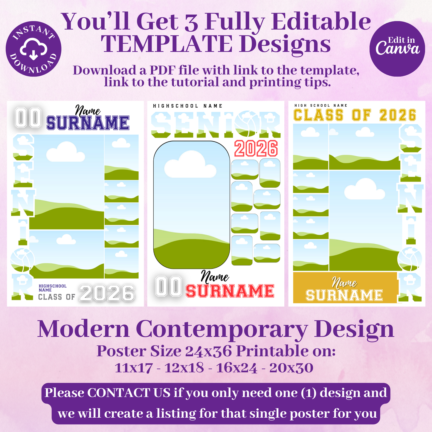 Senior Night Volleyball Poster Template - Digital Download Customizable Senior Volleyball Poster