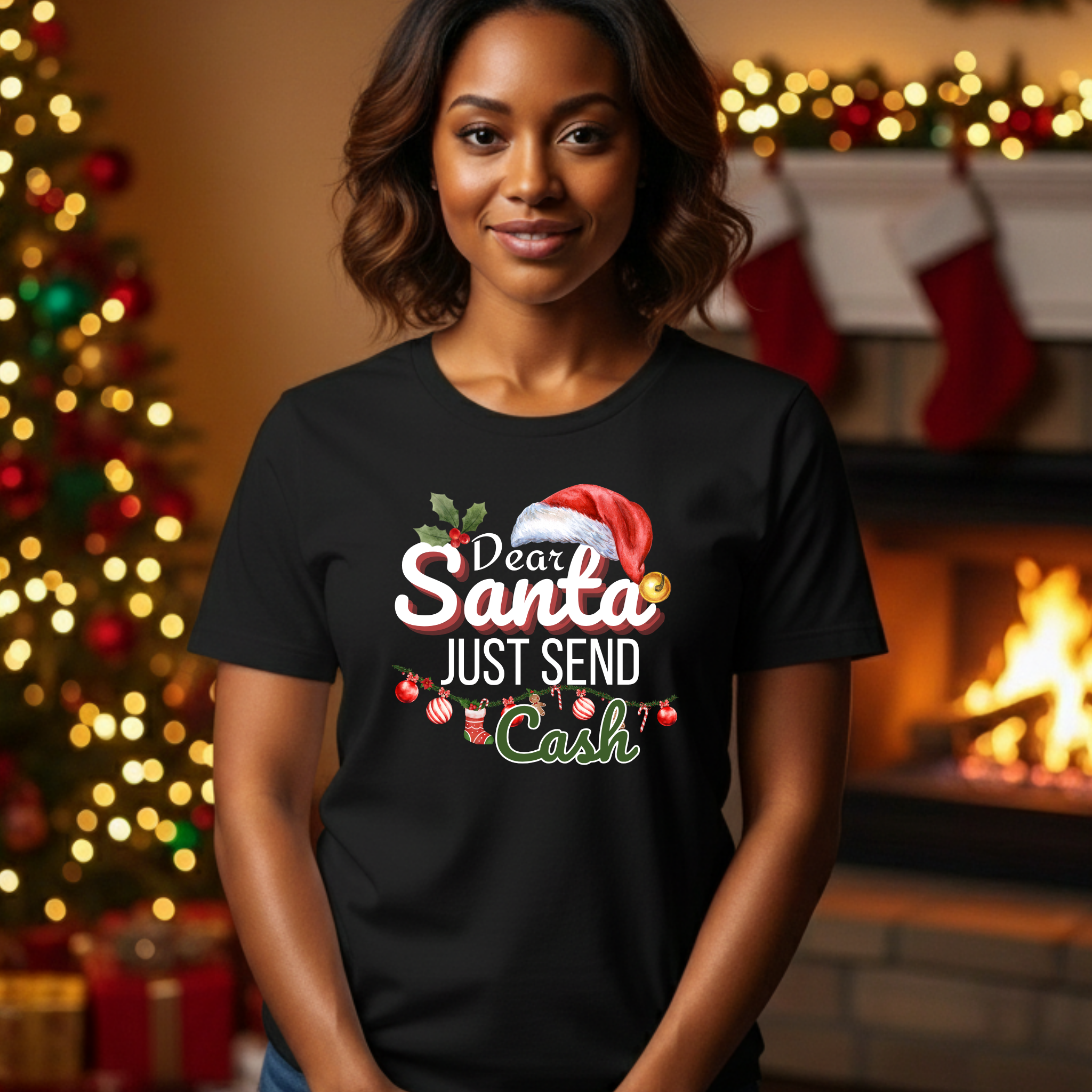 Christmas Shirt Dear Santa Just Send Cash Holiday Tee
