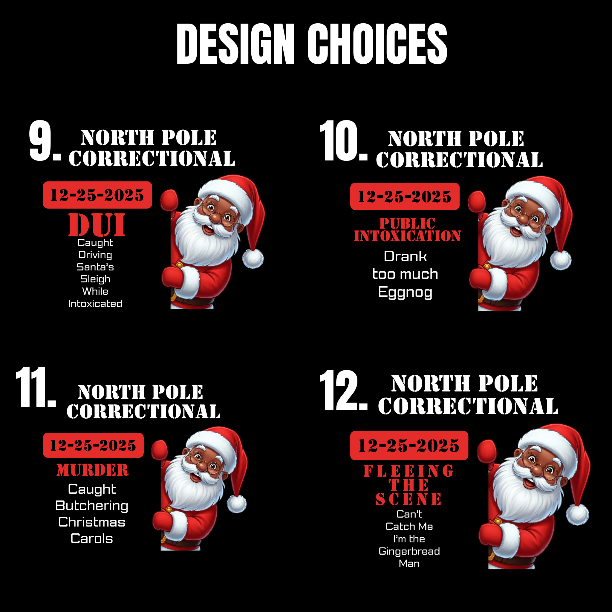 North Pole Correctional Santa Christmas Shirt or Sweatshirt – Funny Holiday Tee or Crewneck Gift for Christmas Parties and Family Photos