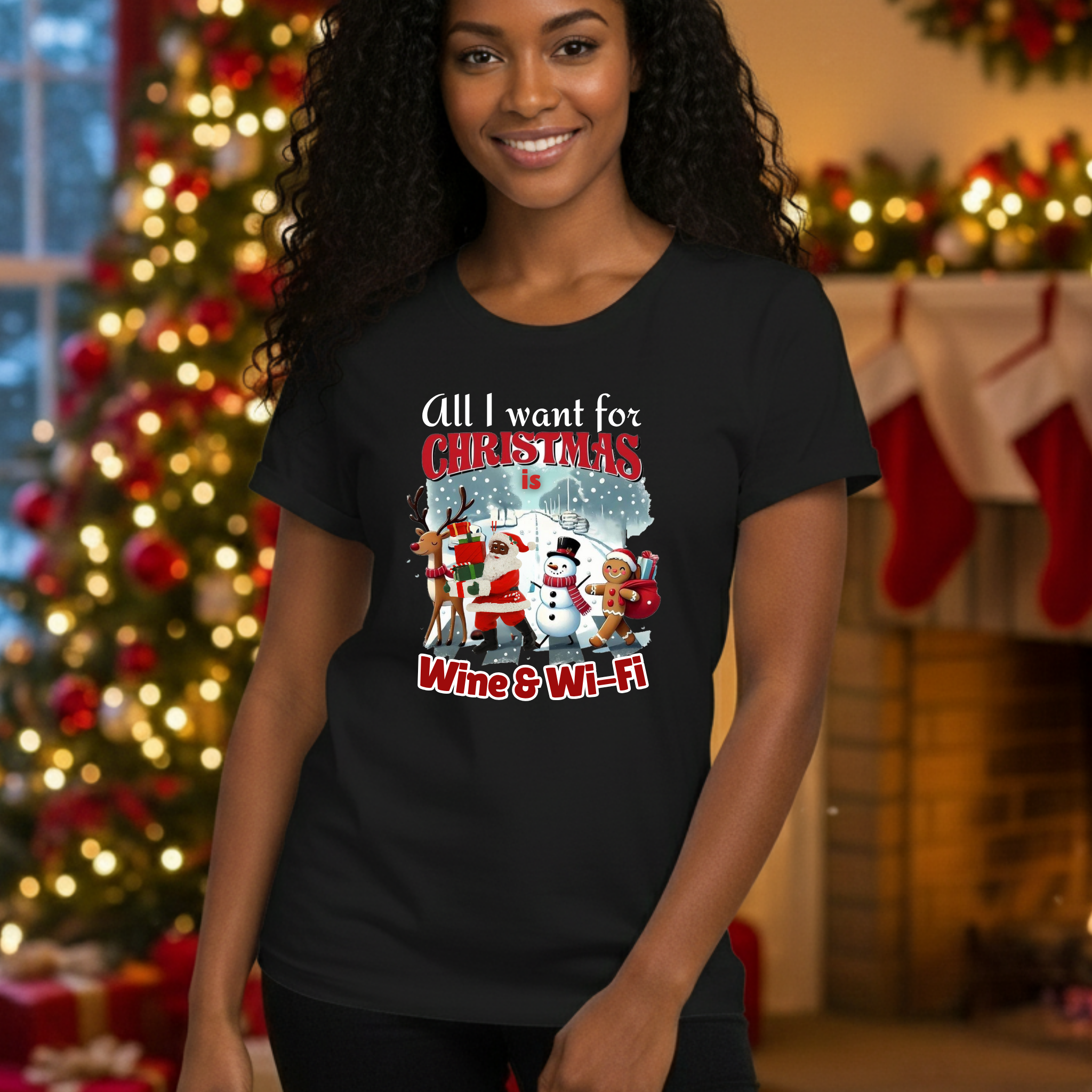 Funny Christmas Shirt All I Want for Christmas Is Wine and WiFi Tee