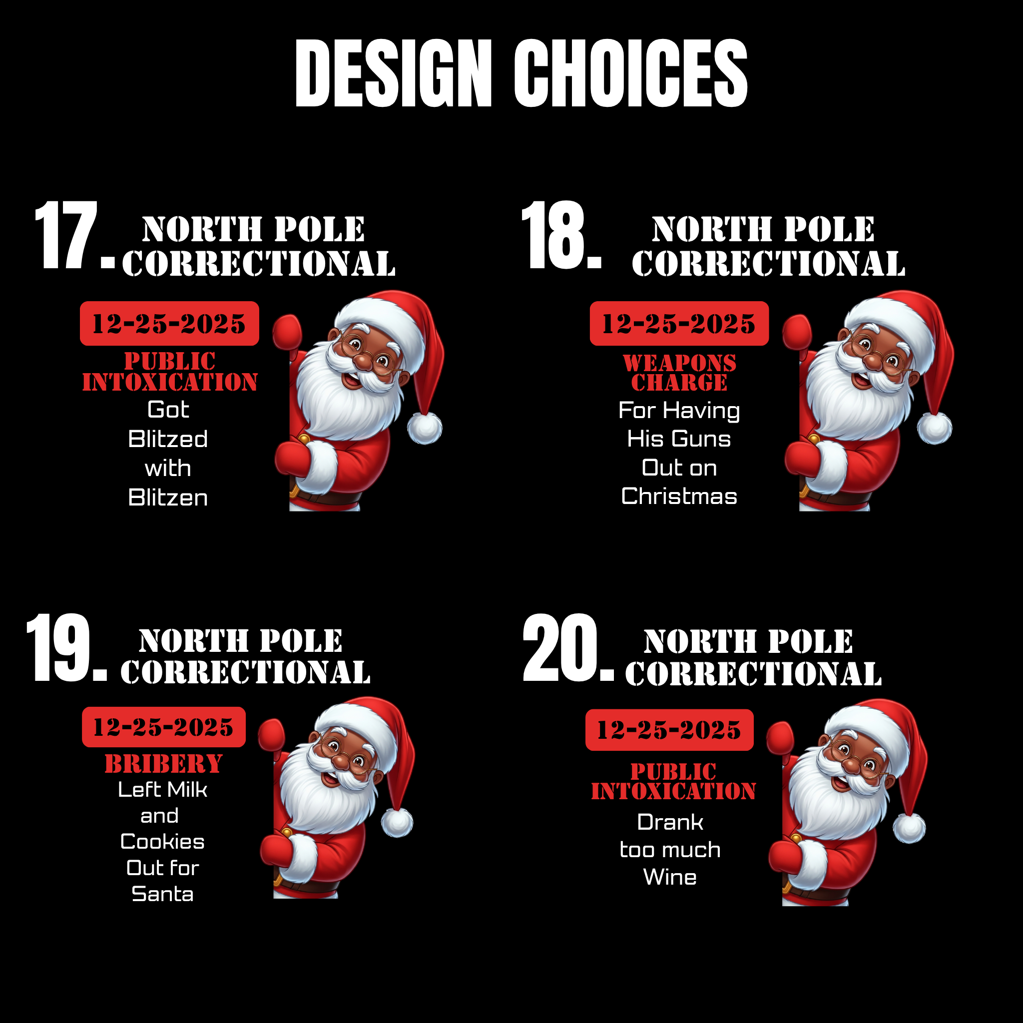 North Pole Correctional Santa Christmas Shirt or Sweatshirt – Funny Holiday Tee or Crewneck Gift for Christmas Parties and Family Photos