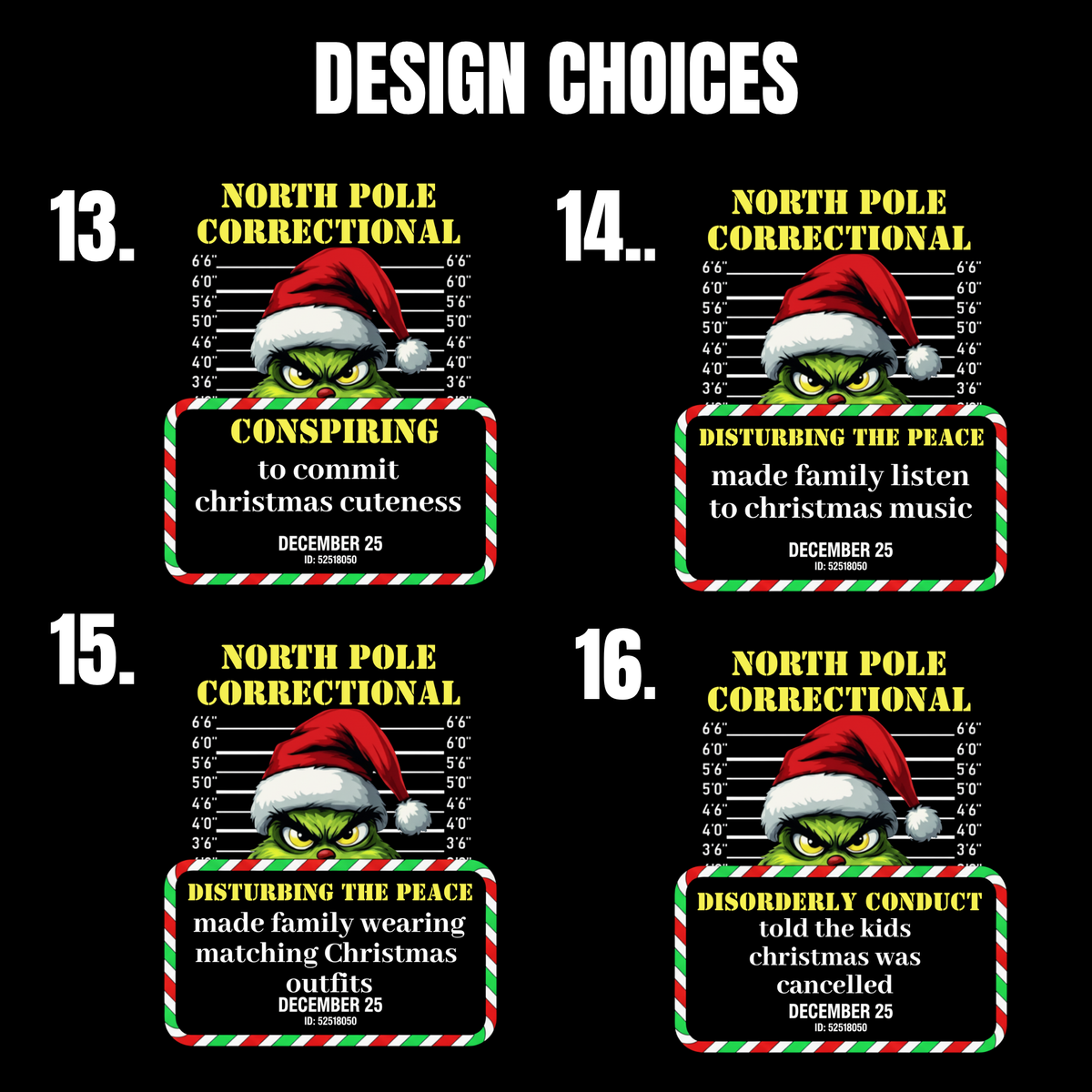 North Pole Correctional Grinch Christmas Shirt or Sweatshirt – Funny Holiday Tee or Crewneck Gift