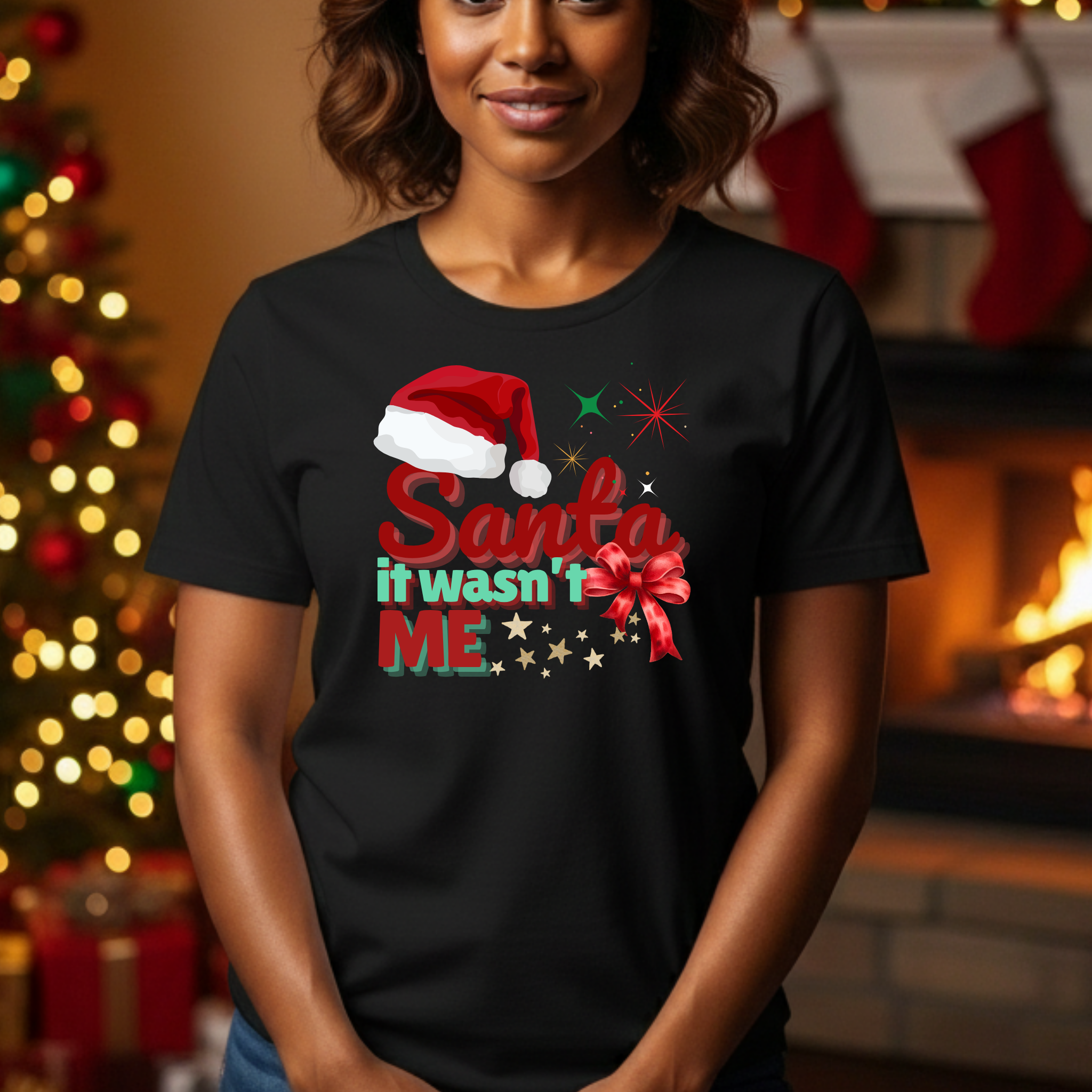 Funny Christmas Shirt "Santa It Wasn’t Me Funny Christmas" Holiday Graphic Tee