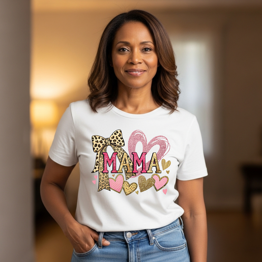 Mama Graphic Tee Leopard Heart Mothers Day Shirt