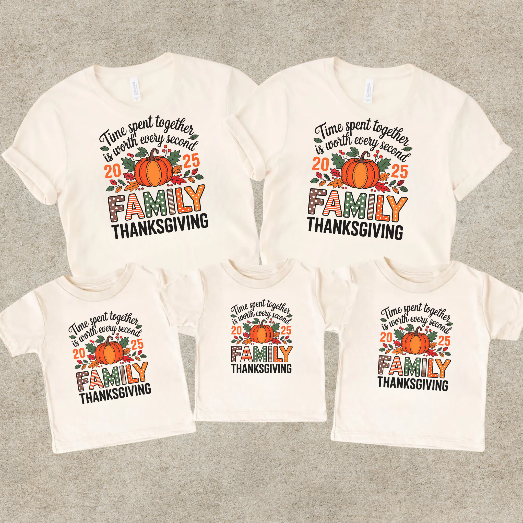 Family Thanksgiving 2025 Matching Shirt Bundle | Fall Family Outfit Set | Time Spent Together Pumpkin Thanksgiving Tees & Sweatshirts