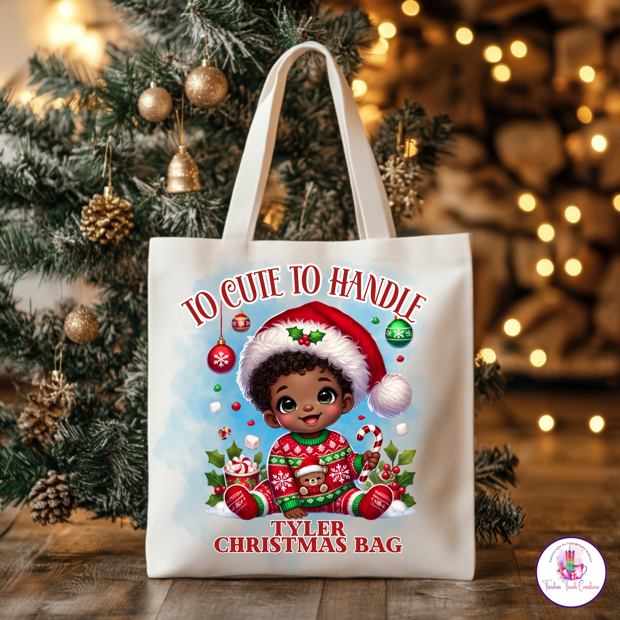 Personalized Christmas Tote Bag for Kids | Custom Holiday Gift Bag with Name