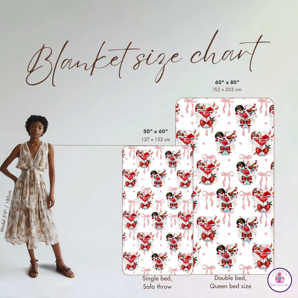 Christmas Blanket – African American Santa Martini Glass Holiday Throw | Cozy Festive Fleece Gift for Winter Decor