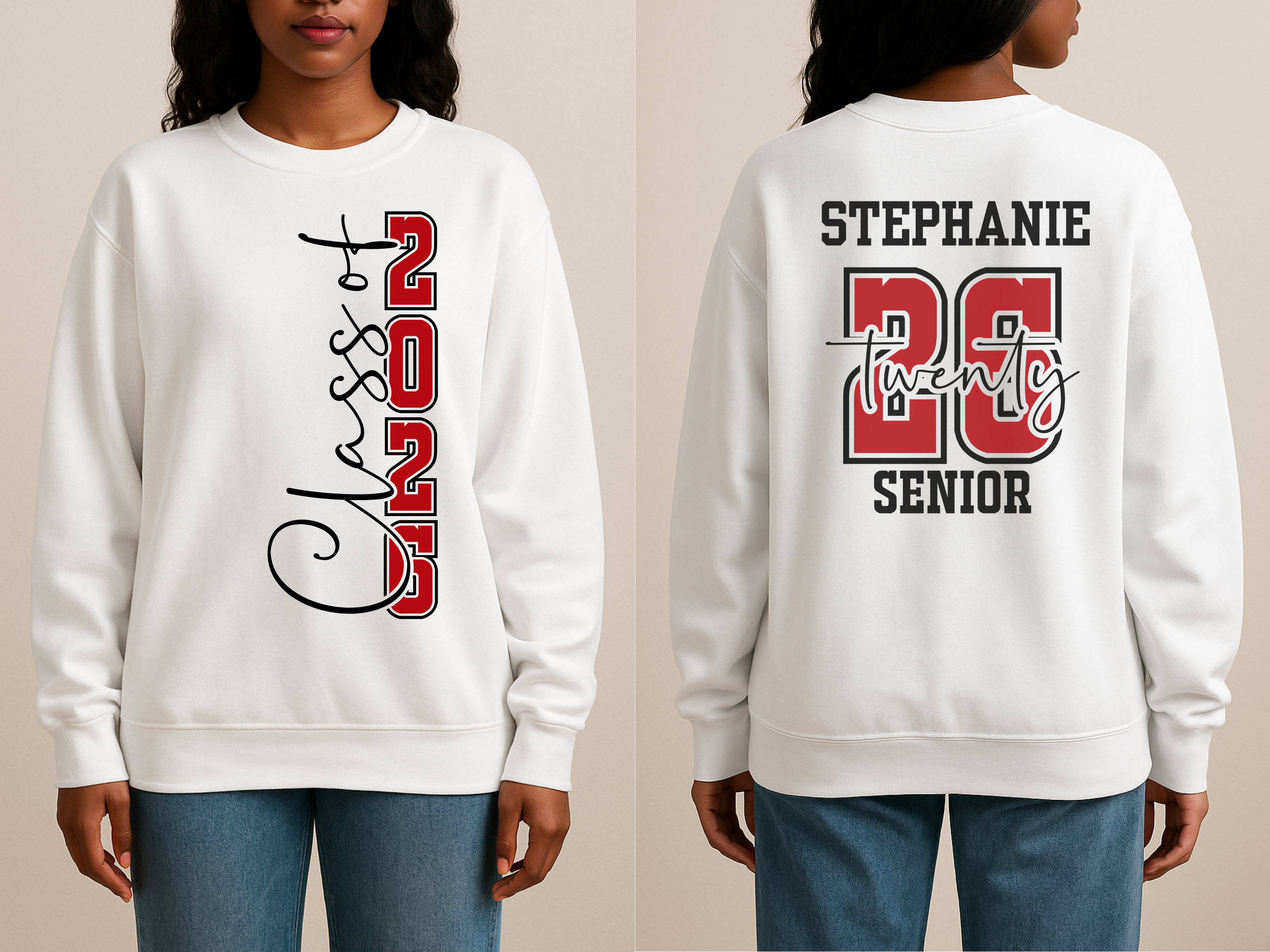 Personalized Class of 2026 Senior Shirt, Custom Name Graduation T-Shirt, Hoodie or Crewneck Sweatshirt, Senior Gift for Her, School Spirit Wear