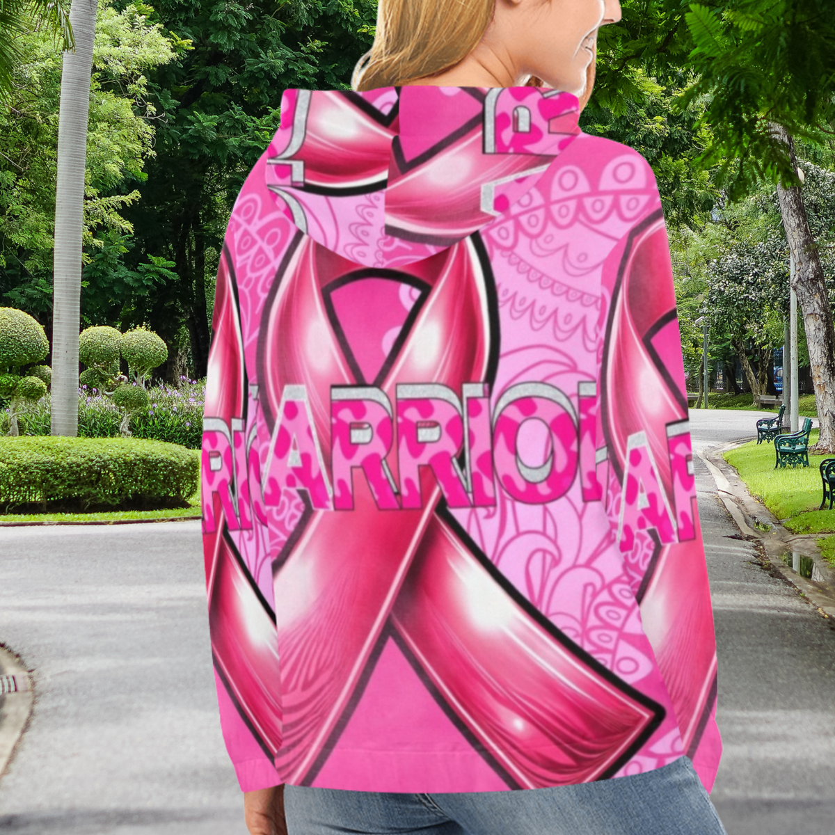 Breast Cancer Awareness Hoodie Pink Ribbon Warrior Design | All Over Print Cancer Support Hooded Sweatshirt