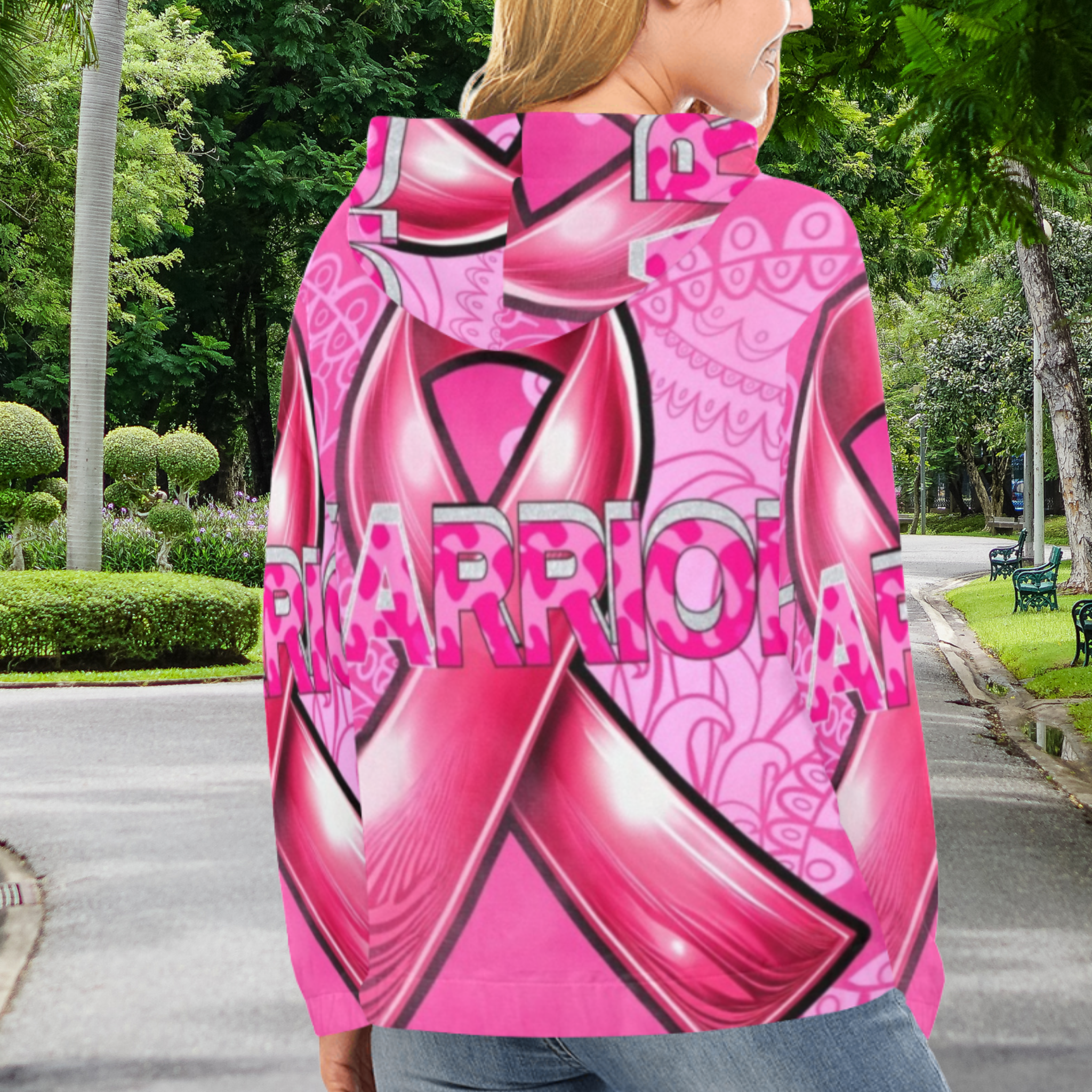 Breast Cancer Awareness Hoodie Pink Ribbon Warrior Design | All Over Print Cancer Support Hooded Sweatshirt
