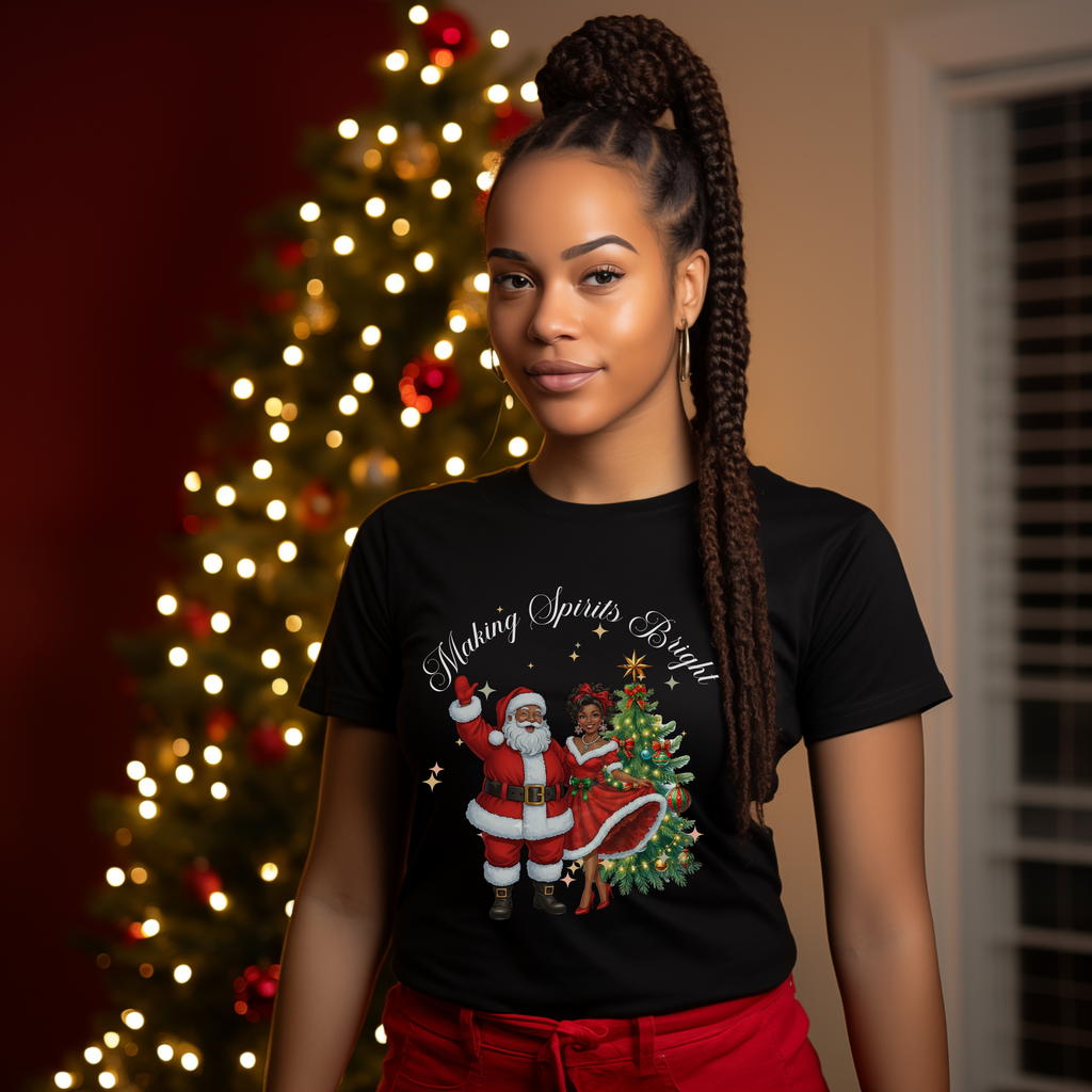 Christmas Sweatshirt Women – Making Spirits Bright Holiday Crewneck | Festive Santa & Mrs. Claus Graphic Pullover | Cute Holiday Gift Top