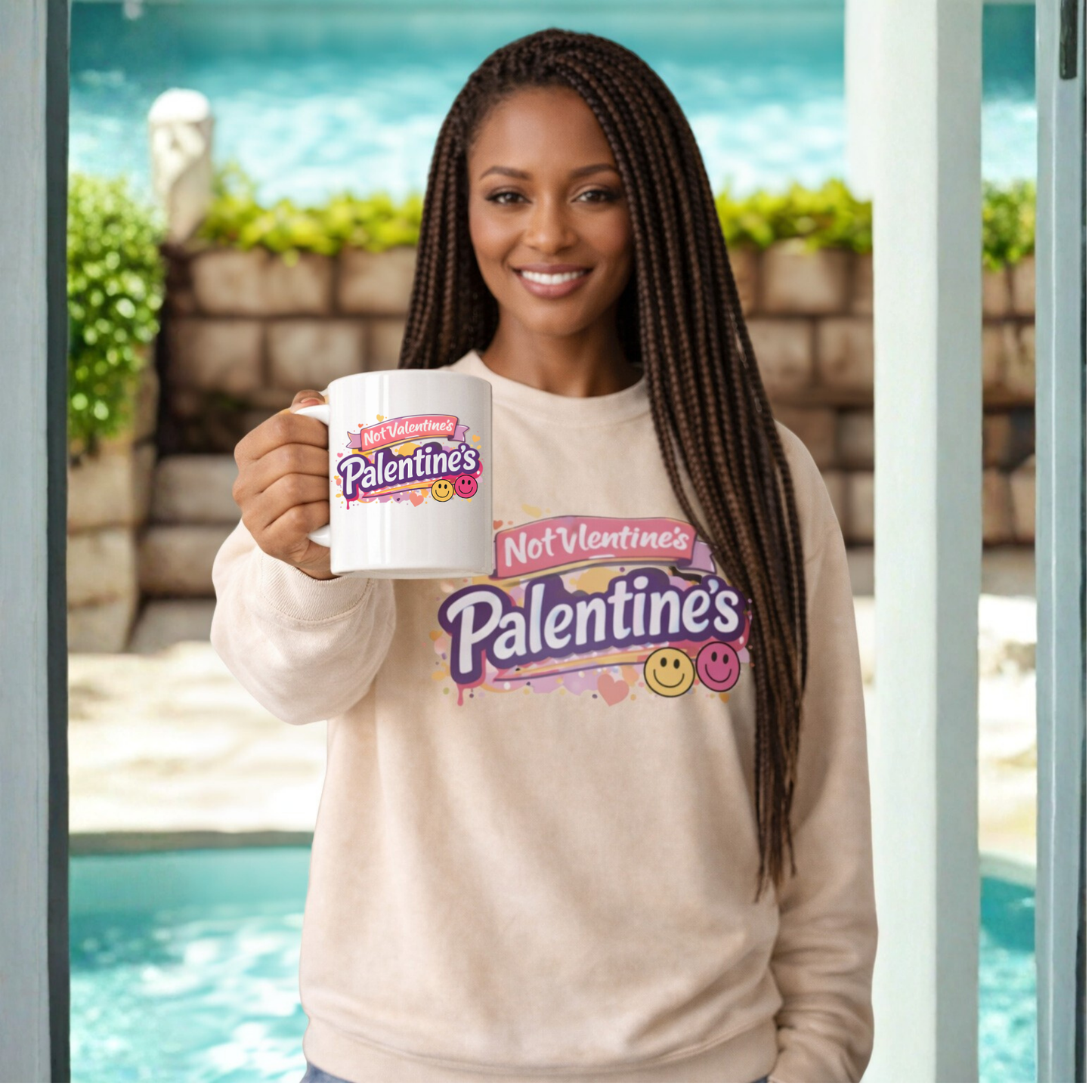 Palentine's Day Mug - Friendship Celebration Coffee Mug with Smiley Faces
