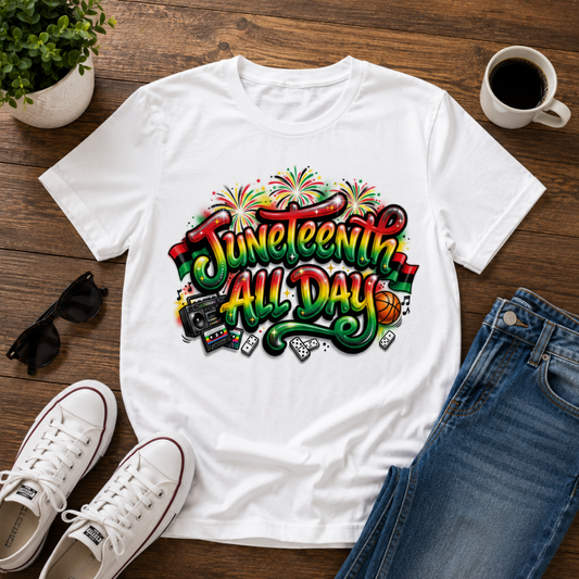Juneteenth All Day T-Shirt | Black Freedom Celebration Graphic Tee Pan-African Cookout Shirt