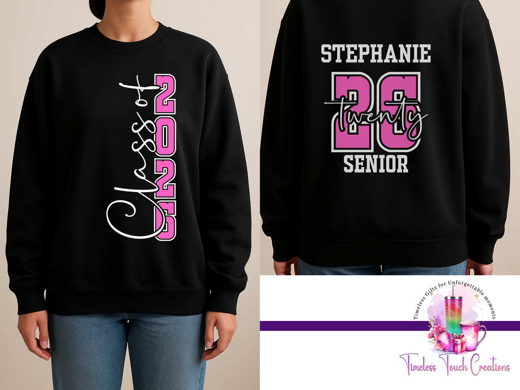 Personalized Class of 2026 Senior Shirt, Custom Name Graduation T-Shirt, Hoodie or Crewneck Sweatshirt, Senior Gift for Her, School Spirit Wear