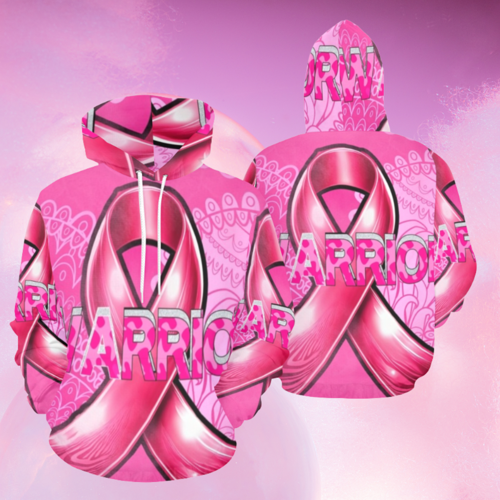 Breast Cancer Awareness Hoodie Pink Ribbon Warrior Design | All Over Print Cancer Support Hooded Sweatshirt