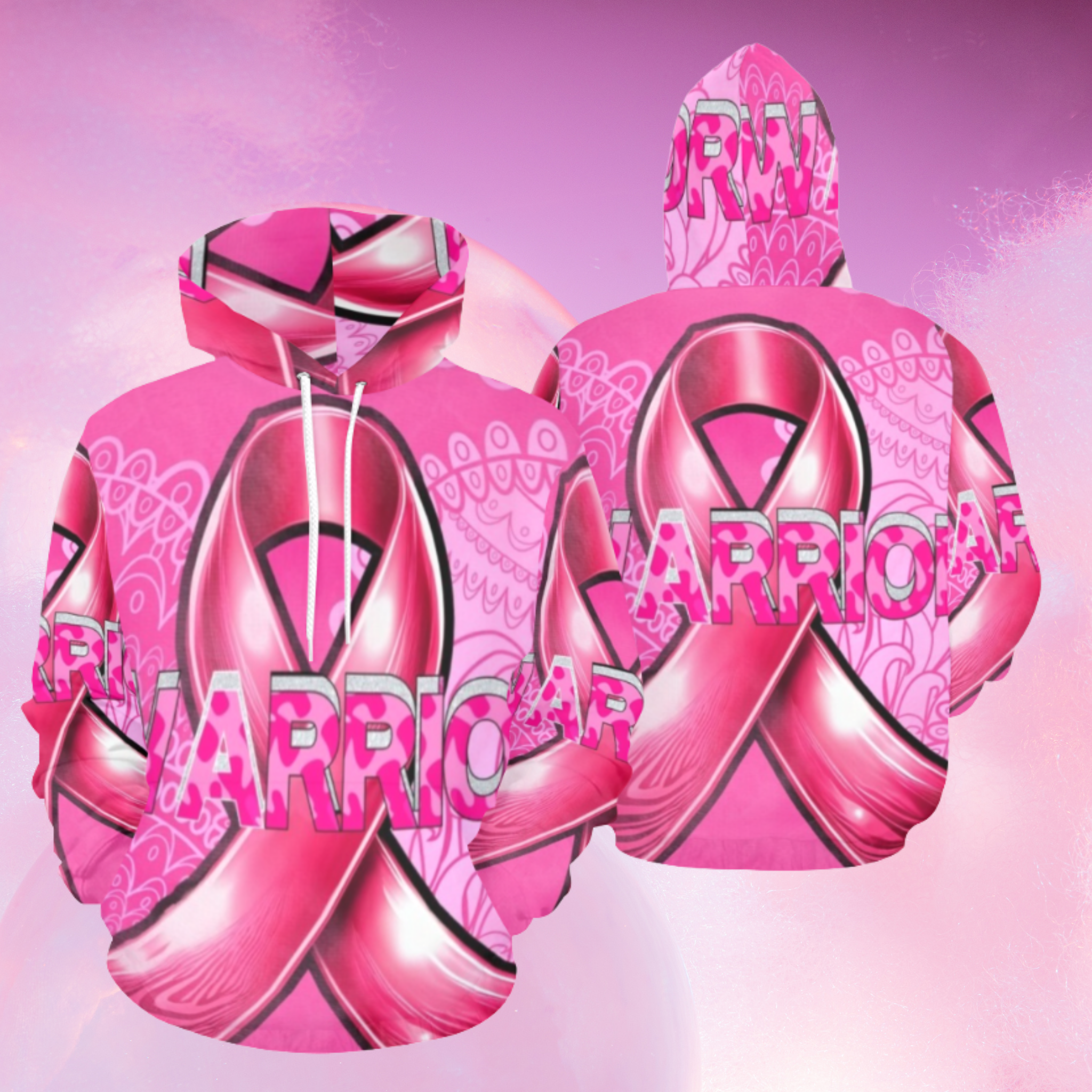 Breast Cancer Awareness Hoodie Pink Ribbon Warrior Design | All Over Print Cancer Support Hooded Sweatshirt