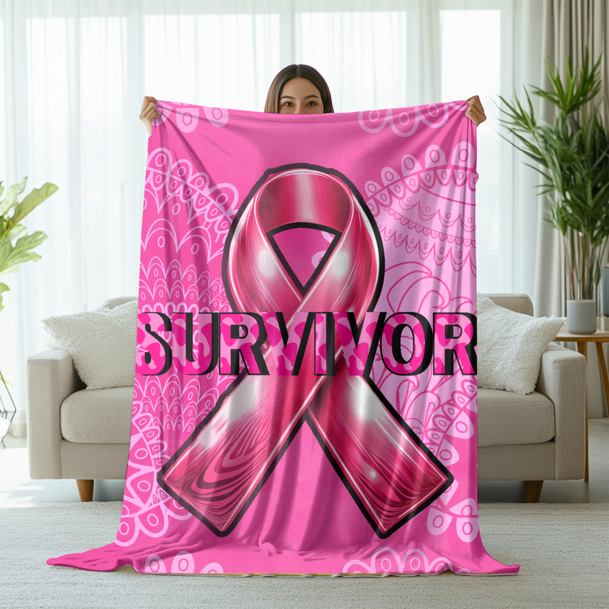 Breast Cancer Survivor Blanket Pink Ribbon Fleece Throw | Cozy Awareness Gift for Women