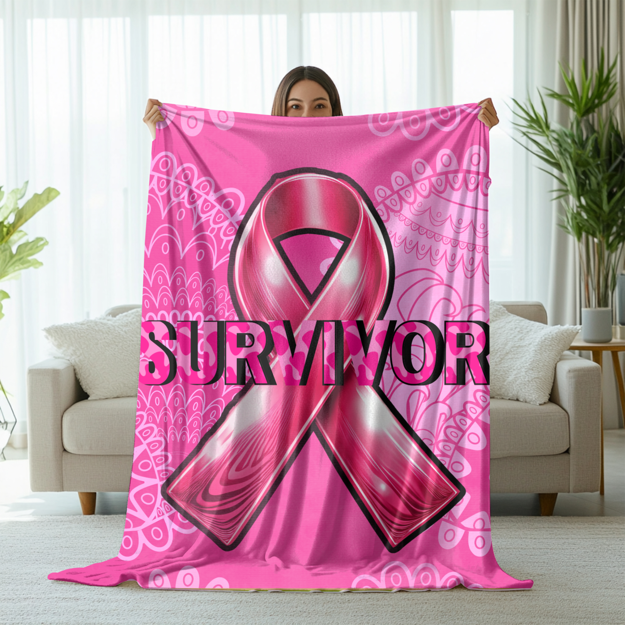 Breast Cancer Survivor Blanket Pink Ribbon Fleece Throw | Cozy Awareness Gift for Women