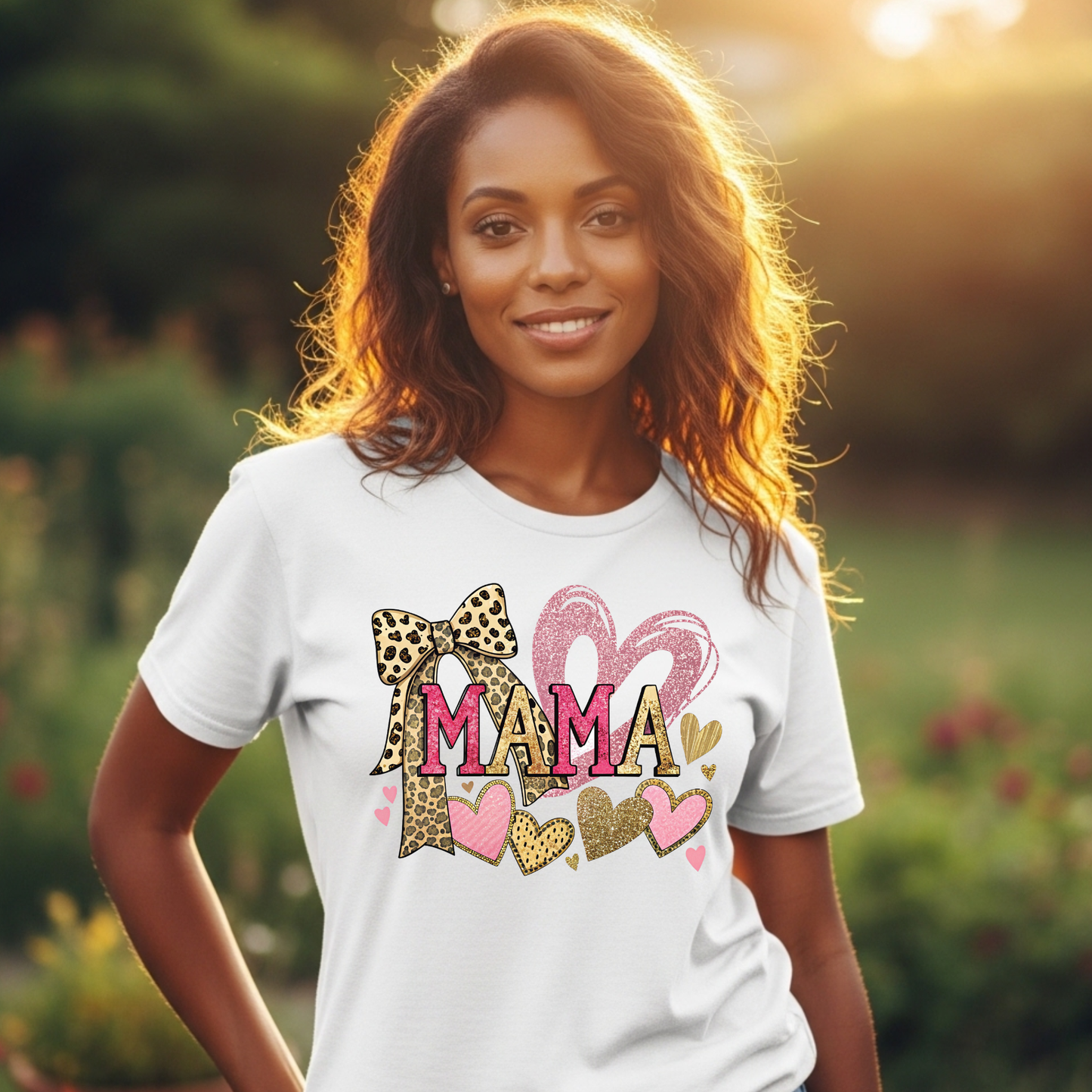 Mama Graphic Tee Leopard Heart Mothers Day Shirt