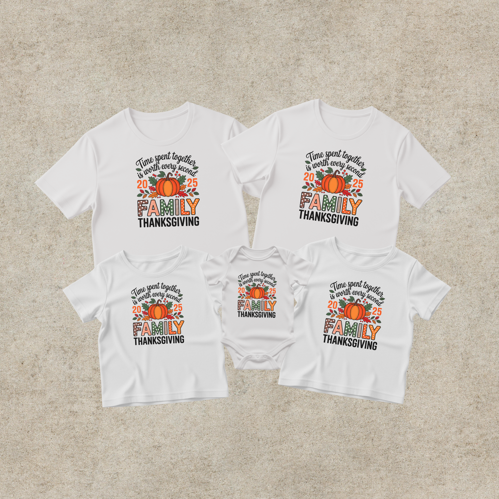Family Thanksgiving 2025 Matching Shirt Bundle | Fall Family Outfit Set | Time Spent Together Pumpkin Thanksgiving Tees & Sweatshirts