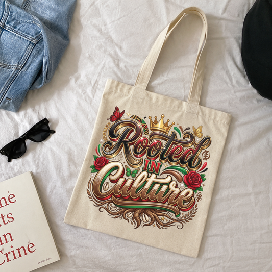 Rooted in Culture Tote Bag | Black Culture Canvas Tote Crown Roses African Heritage Bag