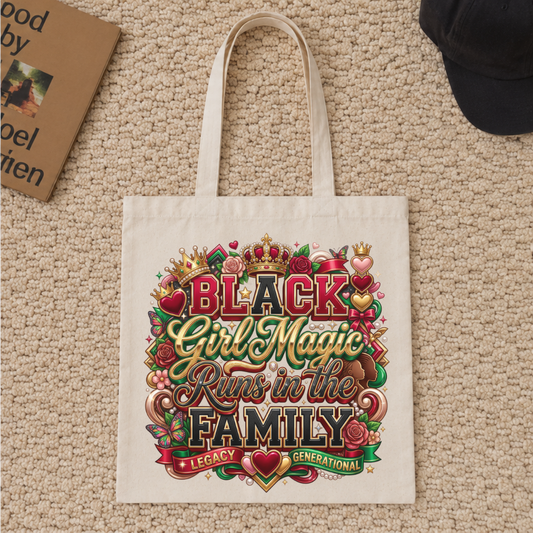 Black Girl Magic Runs in the Family Tote Bag | Black Women Legacy Generational Canvas Bag
