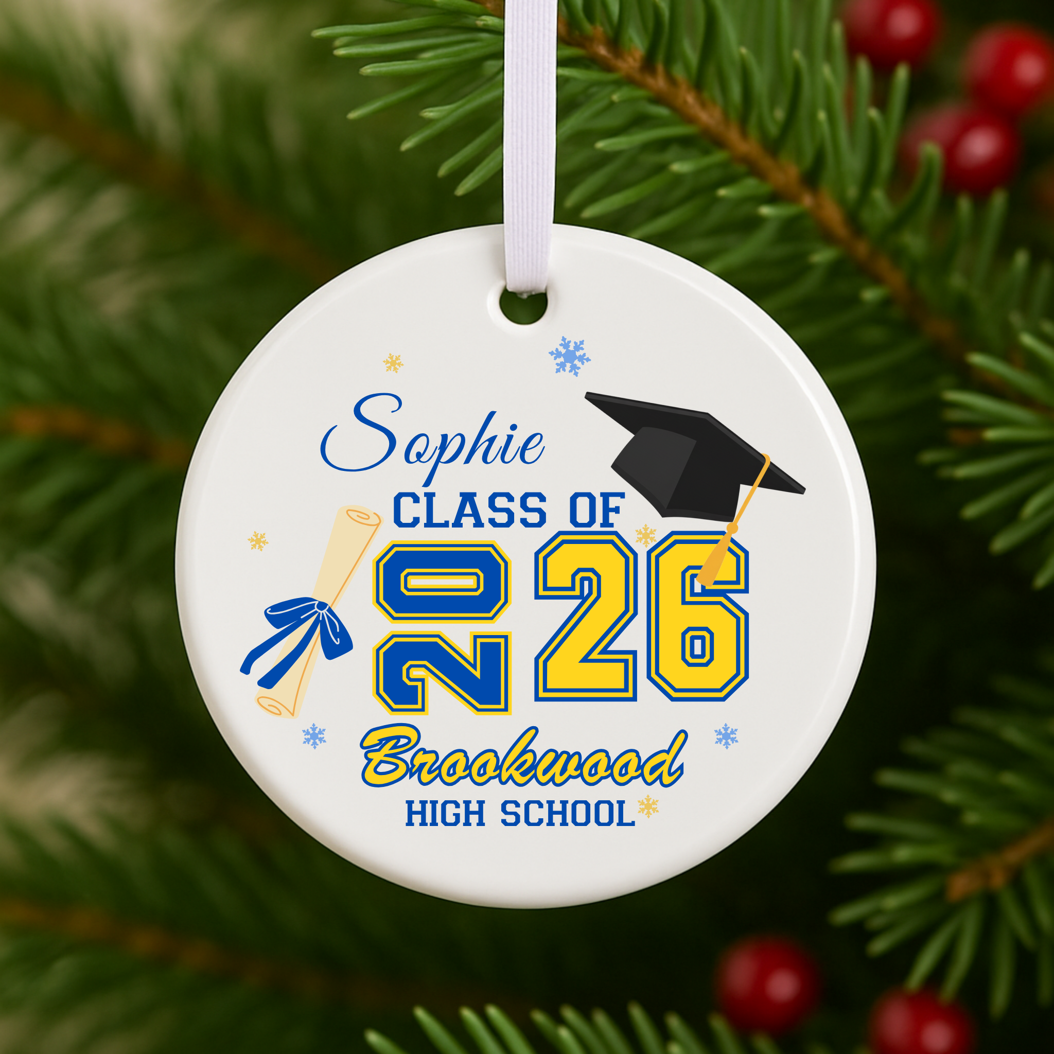 Personalized Graduation Ornament Class of 2026 Custom Name and School Christmas Keepsake