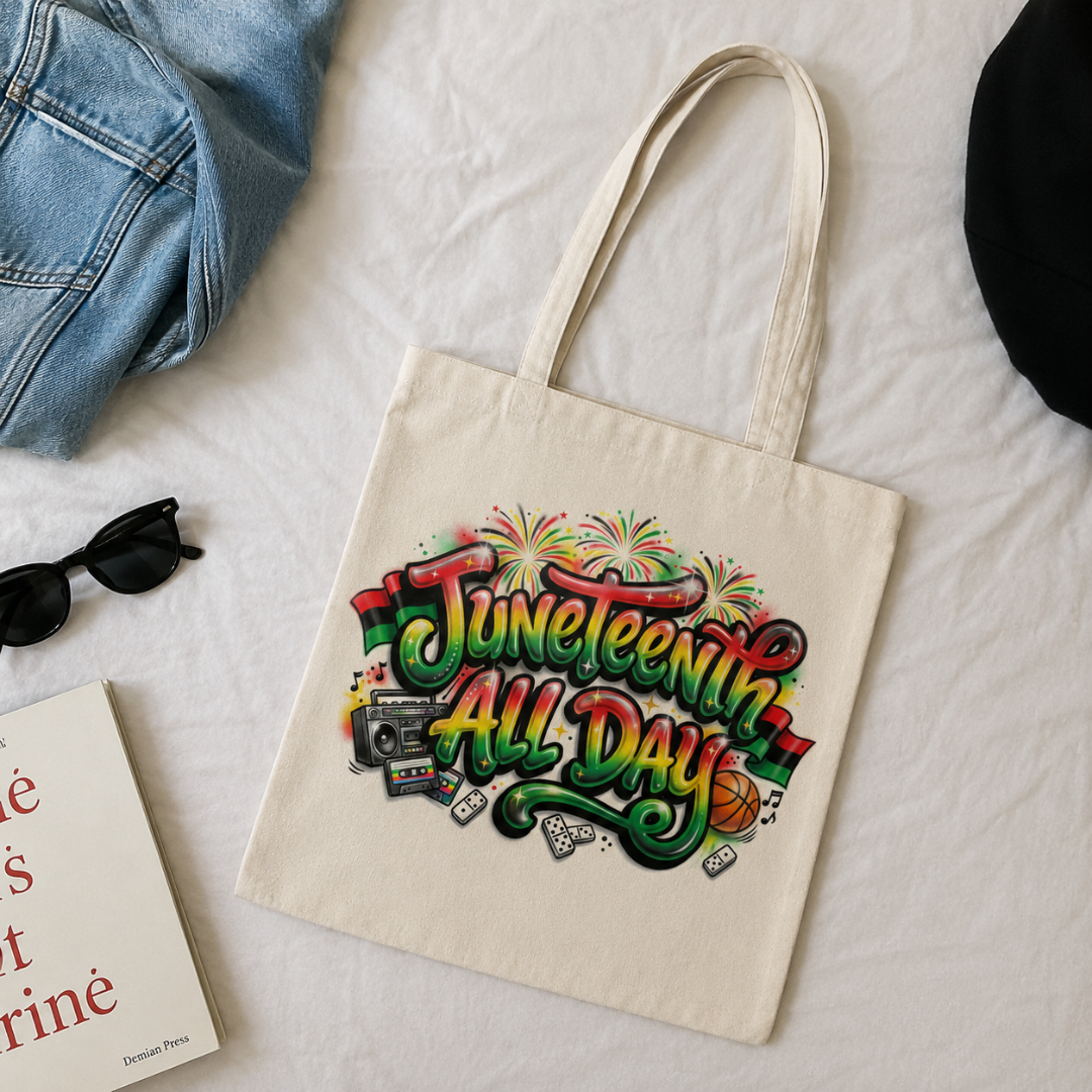 Juneteenth All Day Tote Bag | Black Freedom Celebration Canvas Bag Pan-African Cookout Tote