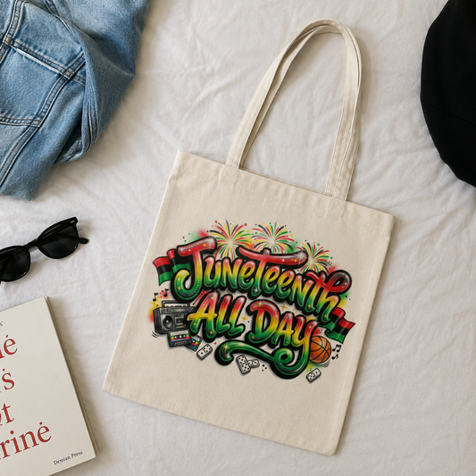 Juneteenth All Day Tote Bag | Black Freedom Celebration Canvas Bag Pan-African Cookout Tote