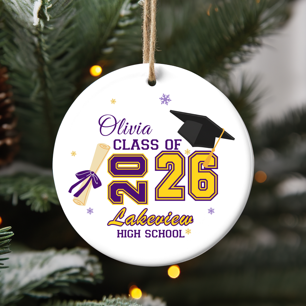 Personalized Graduation Ornament Class of 2026 Custom Name and School Christmas Keepsake