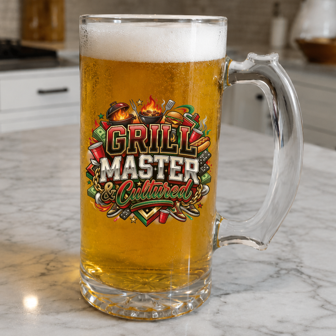 Grill Master and Cultured Beer Mug | BBQ Cookout Glass Mug Gift for Grill Lovers