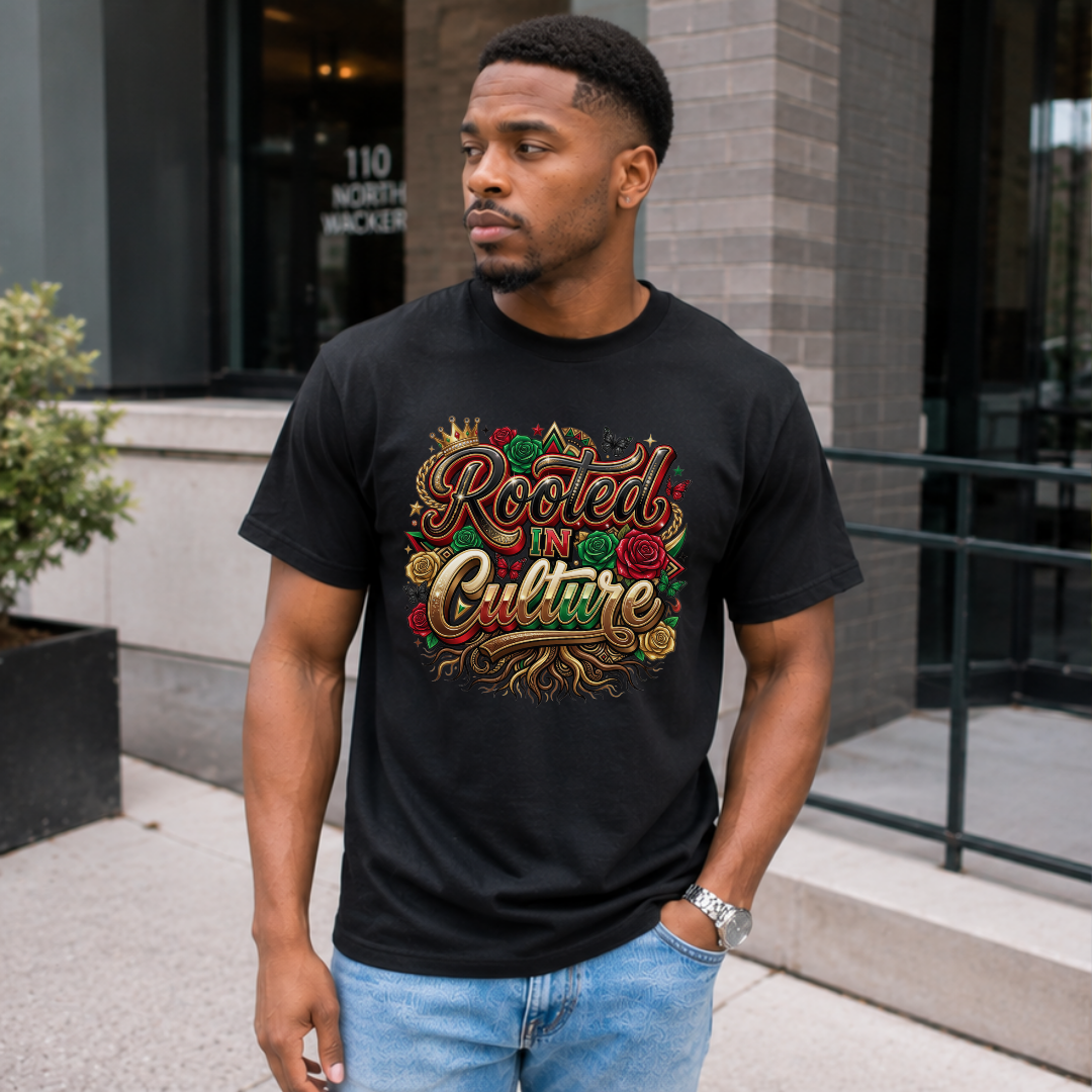 Rooted in Culture Black T-Shirt | Men's Black Culture Heritage Graphic Tee Crown Roses Shirt