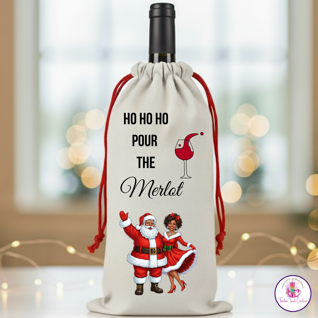 Christmas Wine Gift Bag – Holiday Santa and Festive Designs, Reusable Drawstring Wine Bottle Holder, Perfect for Gifting and Parties