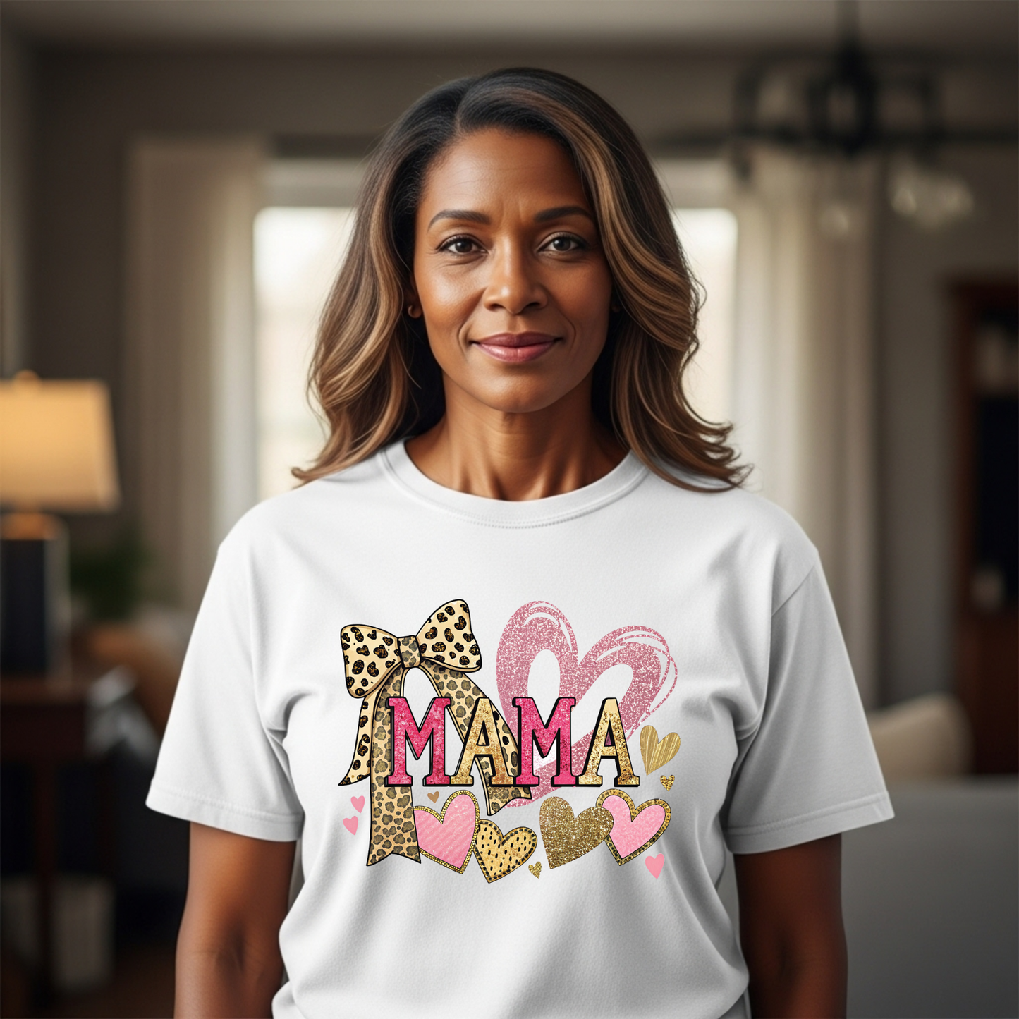 Mama Graphic Tee Leopard Heart Mothers Day Shirt