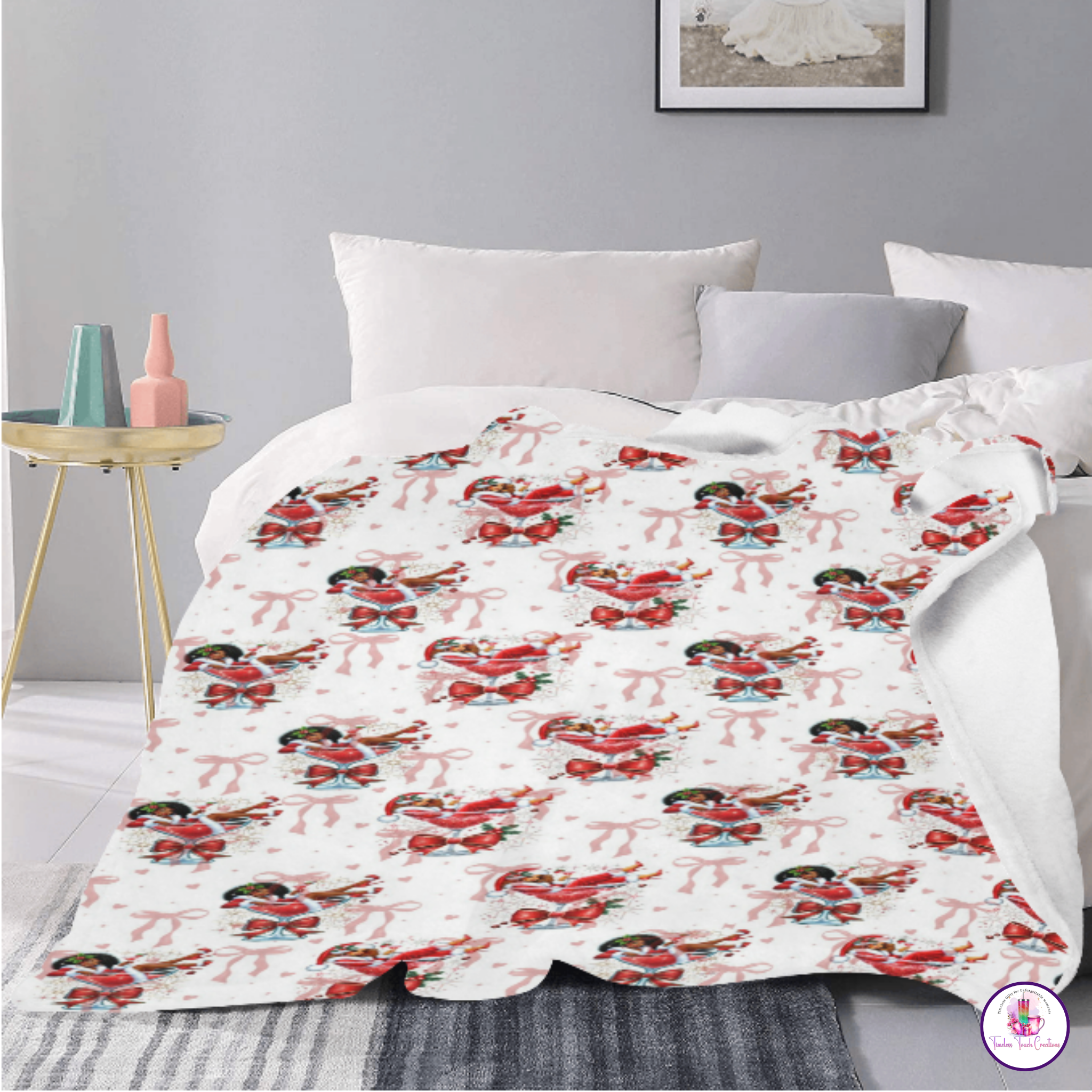 Christmas Blanket – African American Santa Martini Glass Holiday Throw | Cozy Festive Fleece Gift for Winter Decor