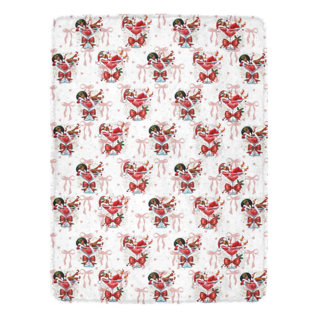 Christmas Blanket – African American Santa Martini Glass Holiday Throw | Cozy Festive Fleece Gift for Winter Decor