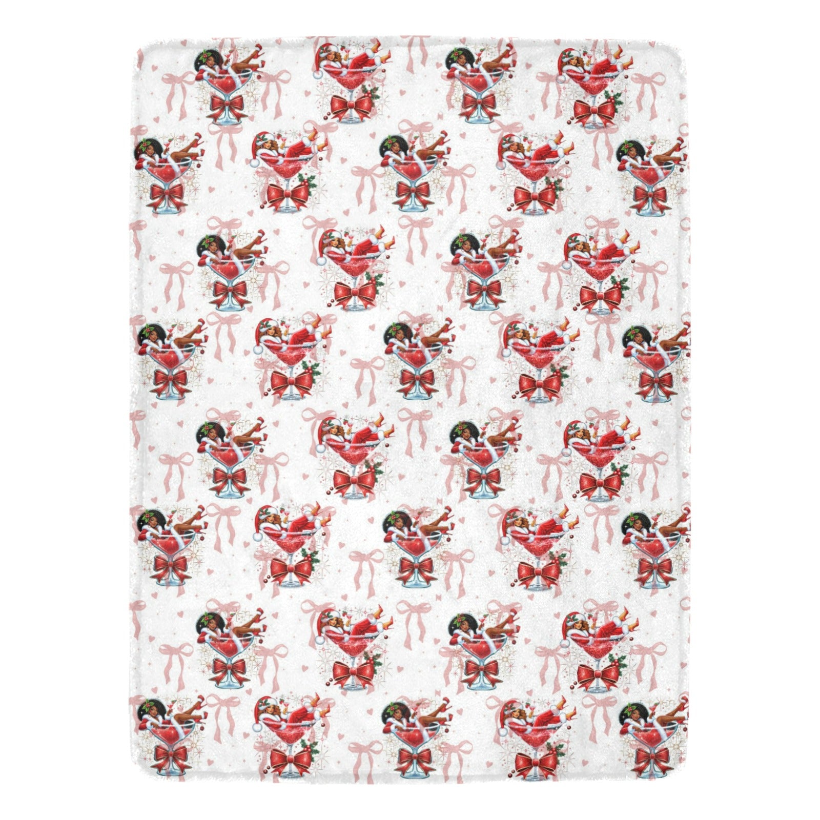 Christmas Blanket – African American Santa Martini Glass Holiday Throw | Cozy Festive Fleece Gift for Winter Decor