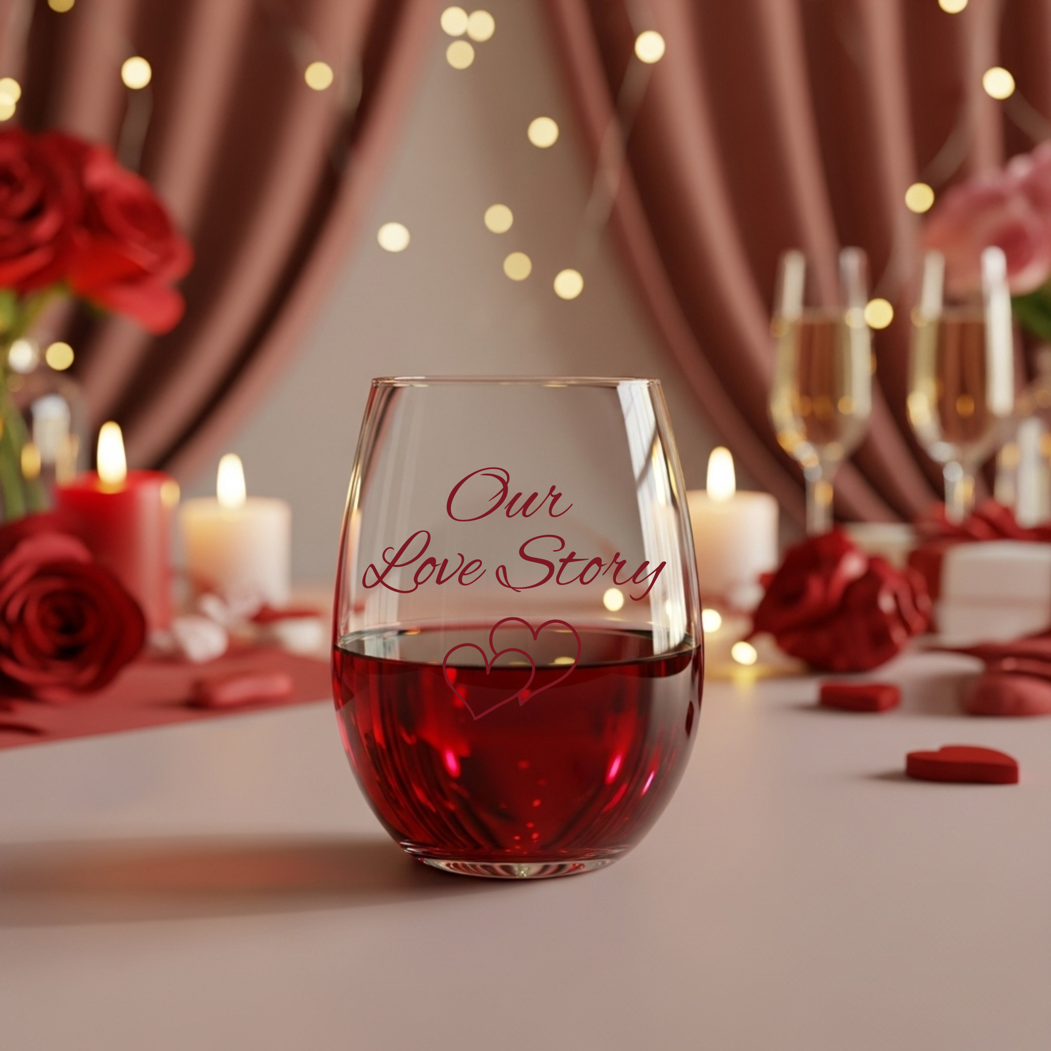 Personalized Wine Glasses with Our Story - Couples Names Valentines Gift