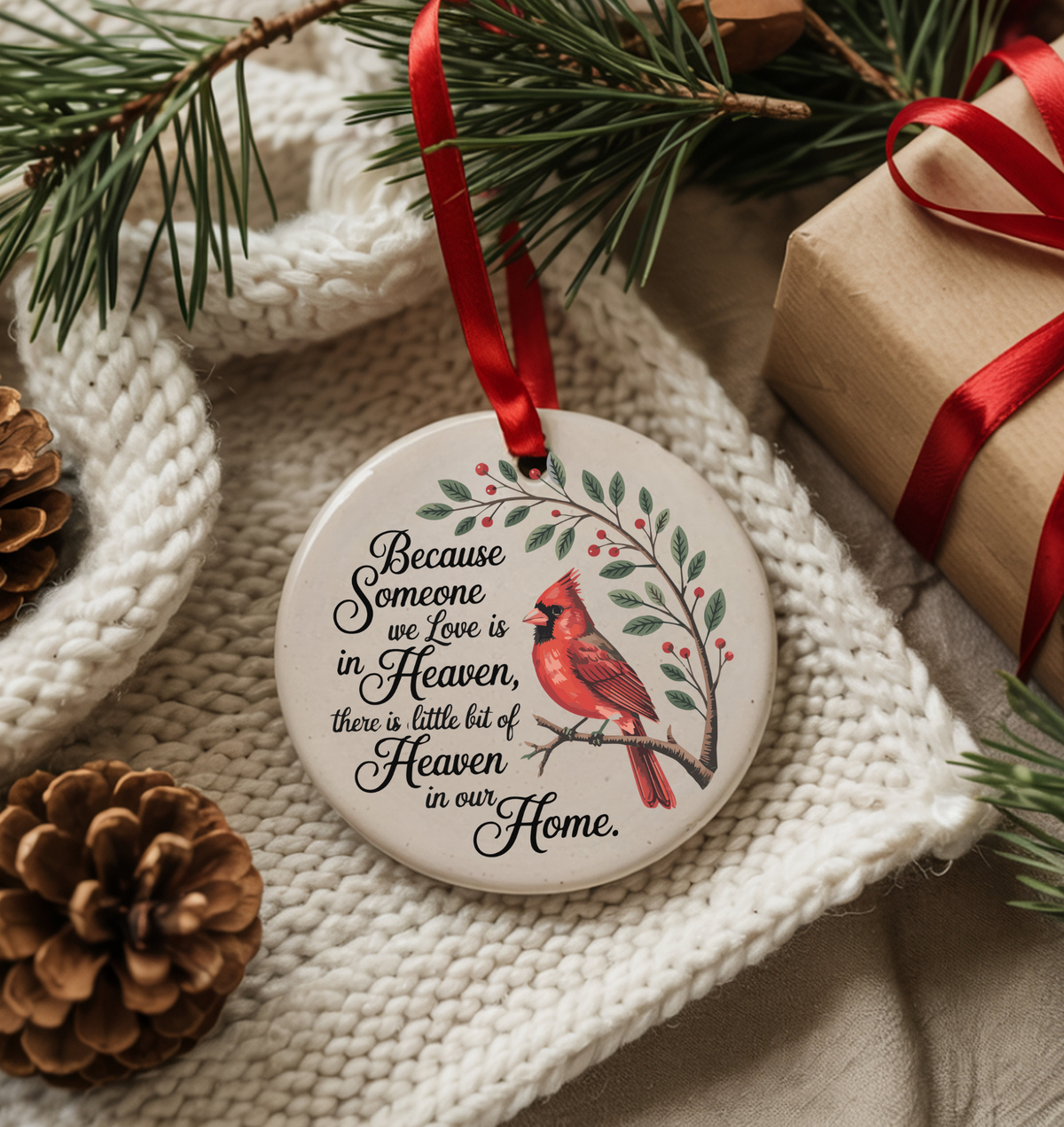 Personalized Cardinal Memorial Ornament /  Because Someone We Love Is in Heaven Keepsake Gift