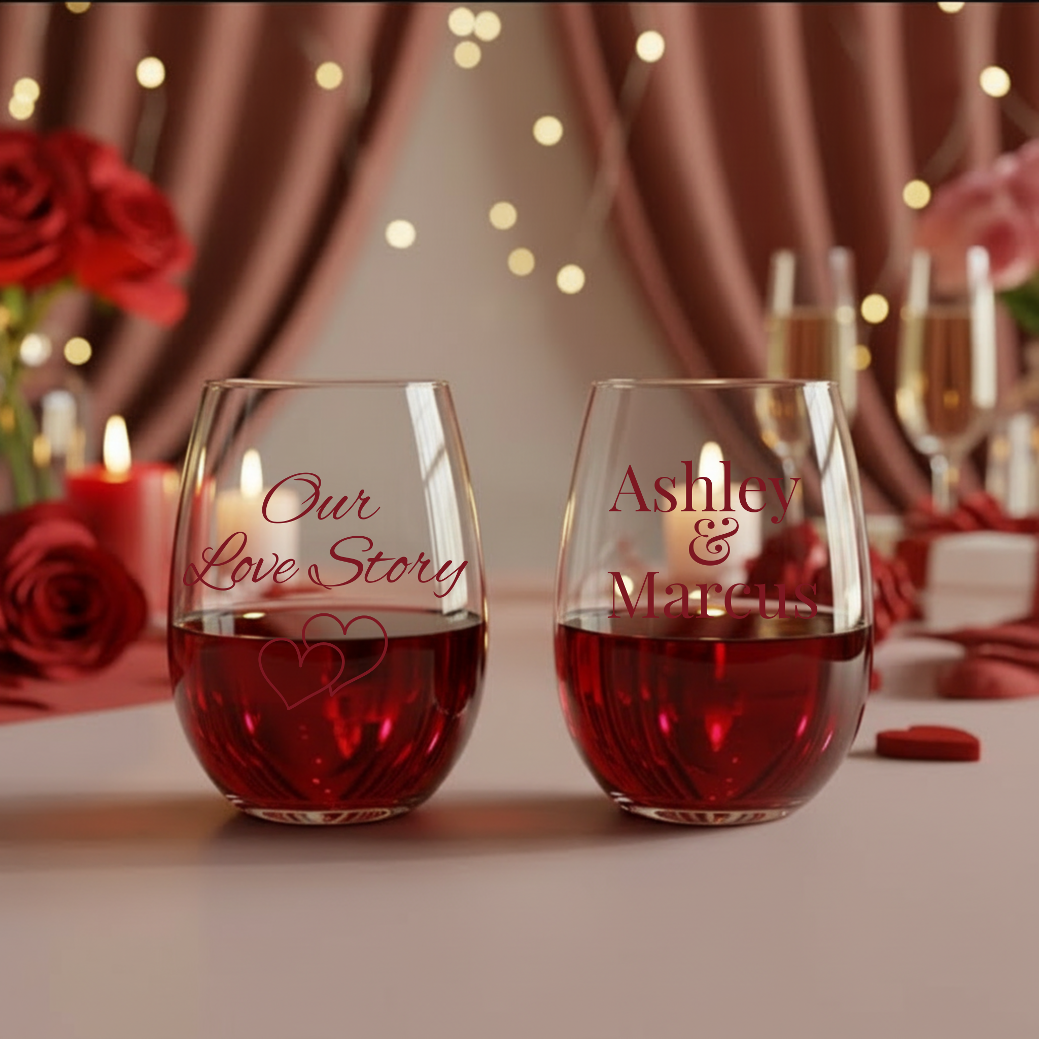 Personalized Wine Glasses with Our Story - Couples Names Valentines Gift