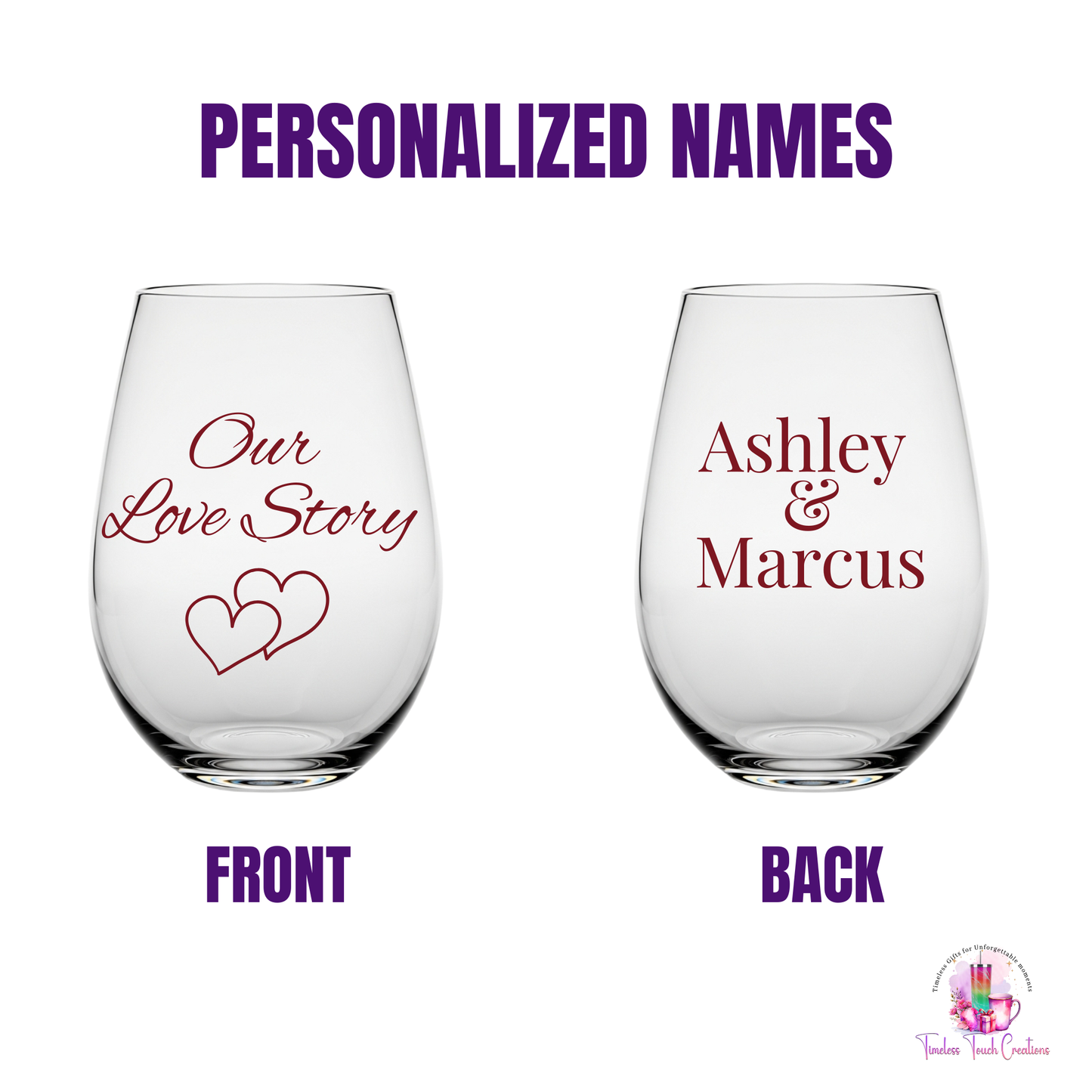 Personalized Wine Glasses with Our Story - Couples Names Valentines Gift