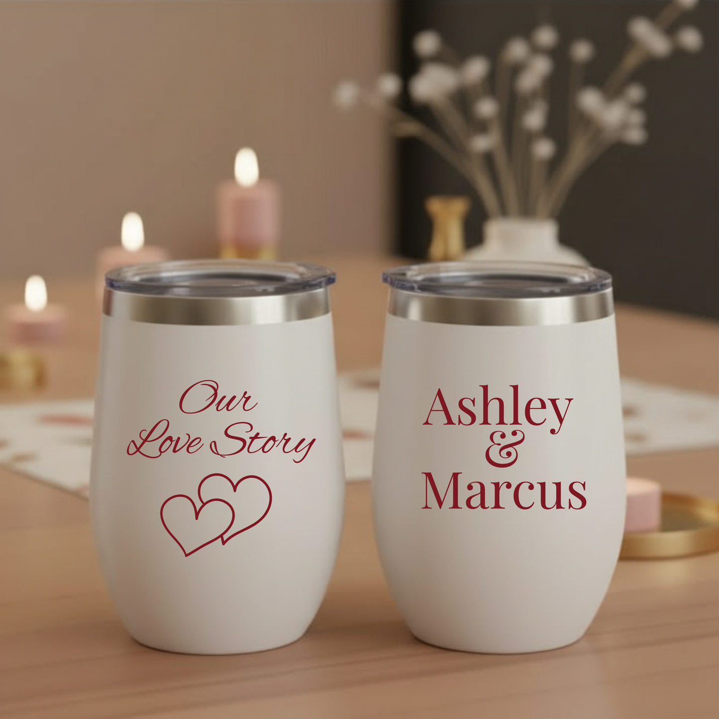 Personalized Wine Glasses with Our Story - Couples Names Valentines Gift